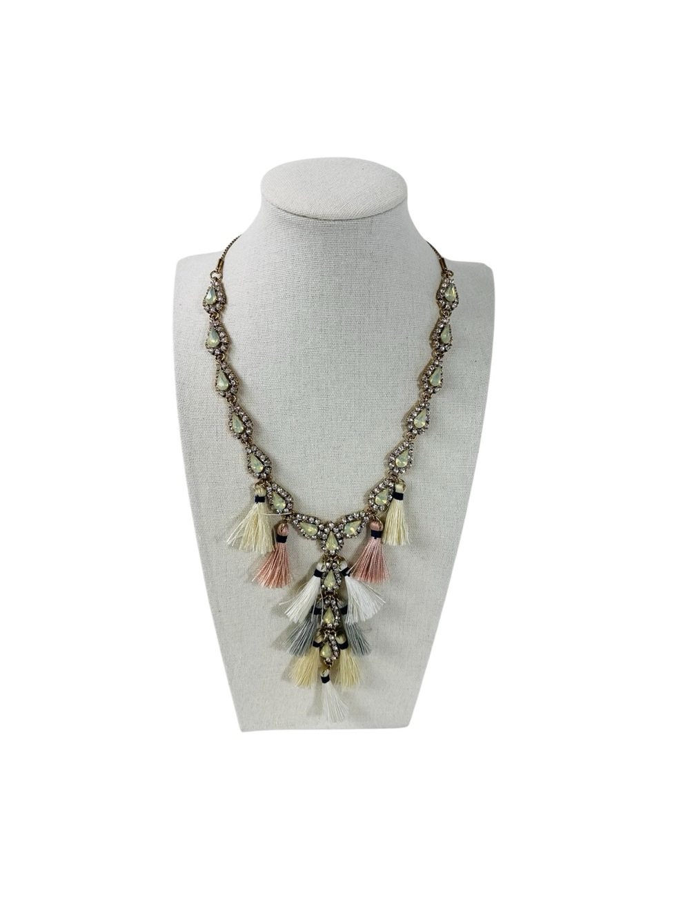 BaubleBar Multi-Tassel Beaded Necklace in Cream, Pink, Gray, Yellow Boho